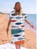 Ladies Fashion Print Beach Towel Robe  W/ Hood